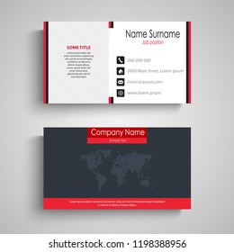 Business card in blue red design with fine strips