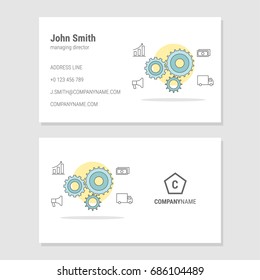 Business card with a blue-yellow illustration.