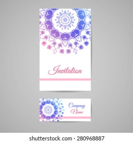 Business card and booklet with ornaments made from floral elements. Vector illustration