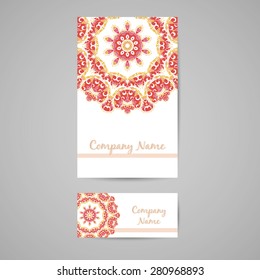 Business card and booklet with ornaments made from floral elements. Vector illustration