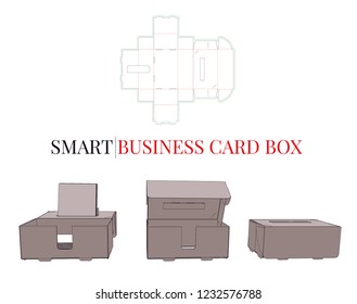 Business Card Box Template, Vector with die cut, laser cut layers. Smart Business Card. Clear, blank, isolated on white background. 