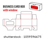 Business card box with window. Die cut template box visiting card. Vector isolated circuit, line business card box on white background.