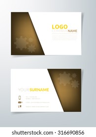 Business card brown vector element with gear label and white space