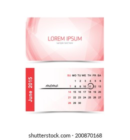business card - calendar template 2015. June