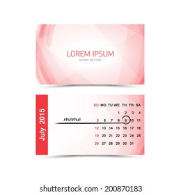 business card - calendar template 2015. July