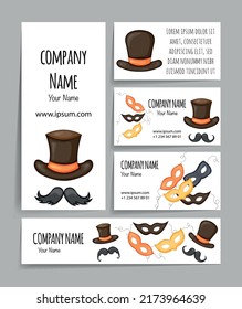 Business card with a carnival attributes. Cartoon style. Vector illustration