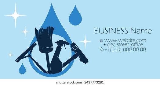 Business card for cleaning concept with water drop and tool