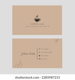 Business Card Coffee Shop Template. Brown business card for company. 