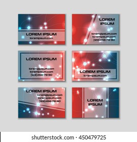 Business card collection. Abstract shining glow decorative elements with transparent layout. Front and back page.