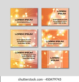 Business card collection. Abstract shining glow decorative elements with transparent layout. Front and back page.