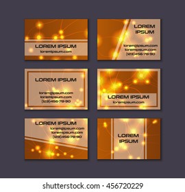 Business card collection. Abstract shining glow decorative elements with transparent layout. Front and back page.