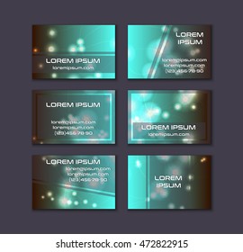 Business card collection. Abstract shining glow decorative elements with transparent layout. Front and back page.
