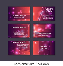 Business card collection. Abstract shining glow decorative elements with transparent layout. Front and back page.