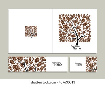 Business card collection, abstract square tree design