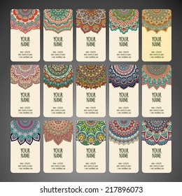 Business card collection, delicate floral pattern. Vector background. Card or invitation. Vintage decorative elements. Hand drawn background. 