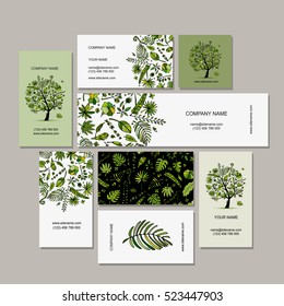 Business card collection, tropical tree design