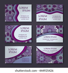 Business card collection. Vector background. Vintage decorative elements. Hand drawn background. Indian, islamic arabian, ottoman motif