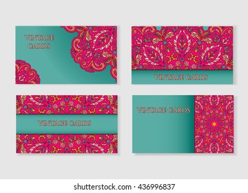 Business card collection. Vintage decorative elements. Hand drawn background. Islam, Arabic, Indian, ottoman motifs.