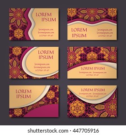 Business card collection. Vintage decorative elements. Hand drawn background. Islam, Arabic, Indian ottoman motifs