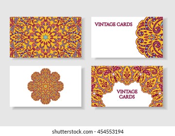 Business card collection. Vintage decorative elements. Hand drawn background. Islam, Arabic, Indian ottoman motifs