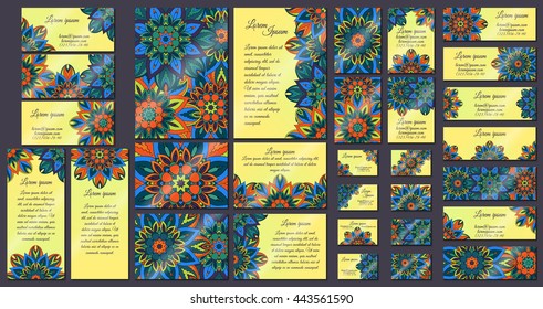 Business card collection. Vintage mandala decorative elements. Hand drawn background. Islam, Arabic, Indian, ottoman motifs