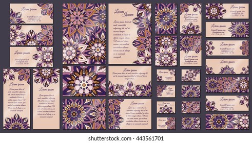 Business card collection. Vintage mandala decorative elements. Hand drawn background. Islam, Arabic, Indian, ottoman motifs