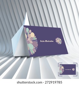 Business card. Colorful fireworks. Can be used for advertising, marketing, presentation. 3d vector illustration with place for text.