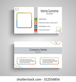 Business card with colorful square pattern