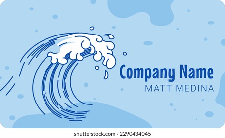 Business card with company and owner name. Promotion or advertisement of services or products. Visiting data. Typography or cover with copy space and sea or ocean wave design. Vector in flat style