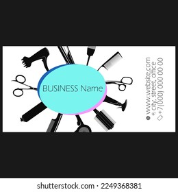 Business card concept for a beauty and hair salon. Hairdressing tools and equipment
