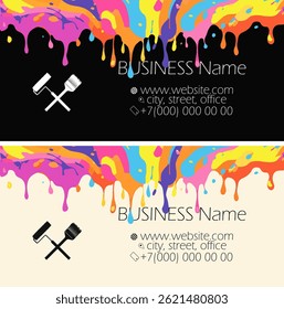 Business card concept for painting with colorful drops of paint splashes