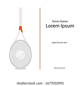 Business card concept with place for text. Tennis racket white on the left, text on the right. Vector illustration on a white background. Concept design isolated.