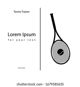Business card concept with place for text. Graphic design with a tennis racket on the right. Vector illustration black on a white background. Concept design isolated.