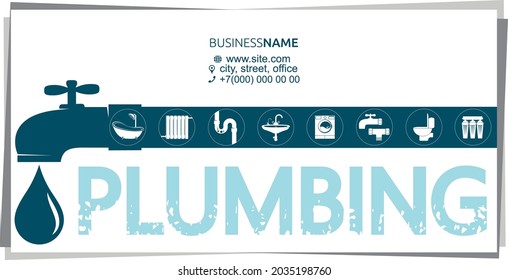 Business card concept for plumber with faucet and water drop