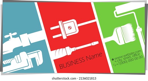 Business card concept with tool. Repair and service with tools