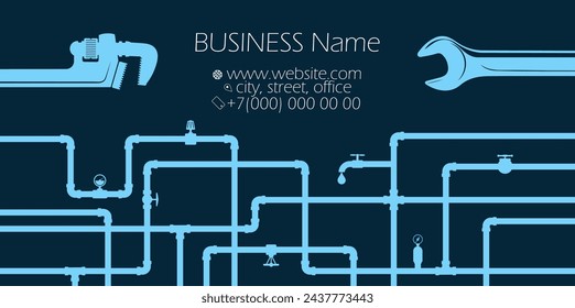 Business card concept with wrenches and piping system