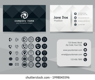 Business card contact information icon set. Contact and location icons collection. Triangles vectors