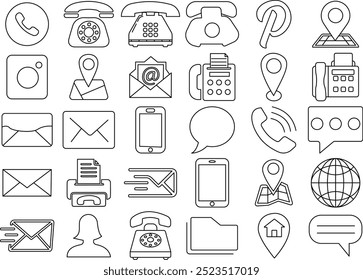 Conjunto de iconos de información de contacto de tarjeta de visita para logotipo y camiseta. Trazo editable de arte de línea delgada.