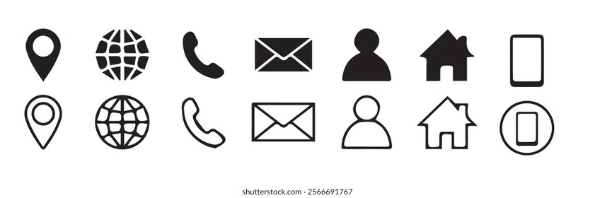 Business card contact information icon set. Containing name, address, location, mail, email, E-mail, Contact us Web icon set for web and mobile. Communication icon set. illustration eps 10