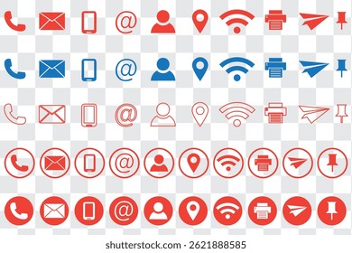 Conjunto de ícones de informações de contato do cartão de visita. Contendo nome, endereço, local, email, email, email, balão de fala de bate-papo, site, telefone, celular, fax para aplicativo e site. Ilustração vetorial
