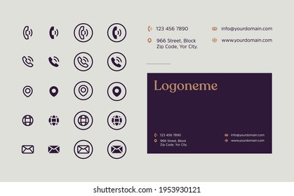 Business card Contact Information Icons Set, Collection Of Simple Glyph and Flat Icons.