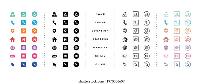 business card contact information icons set