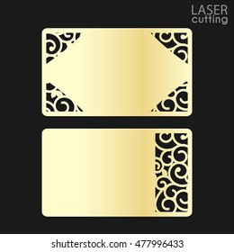 Business card couple template with a cut out pattern . Laser cutting, gold design. Template is suitable for invitations, greeting cards. For cutting from paper, metal, wood.