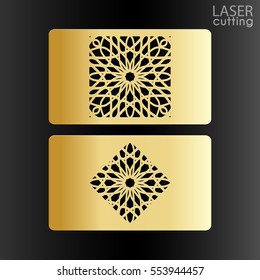 Business card couple template with a cut out pattern . Laser cutting, gold design. Template is suitable for invitations, greeting cards. For cutting from paper, metal, wood.