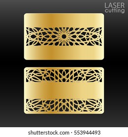 Business card couple template with a cut out pattern . Laser cutting, gold design. Template is suitable for invitations, greeting cards. For cutting from paper, metal, wood.