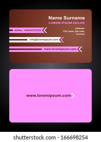 Business Card creative design, elegant style print, front and back samples, pink templates in  bright colors, blank layout for your idea 