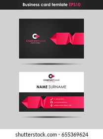 A business card in a creative pink design. Vector image.