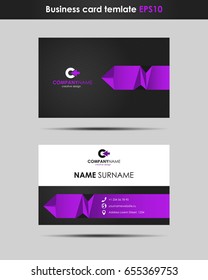 A business card in a creative purple design. Vector image.