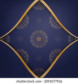 Business card in dark blue with antique gold ornaments for your contacts.