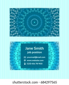 Business card decorated with mandala. Vector template for restaurant menu, flyer, greeting card, brochure, certificate, diploma, invitation, label.